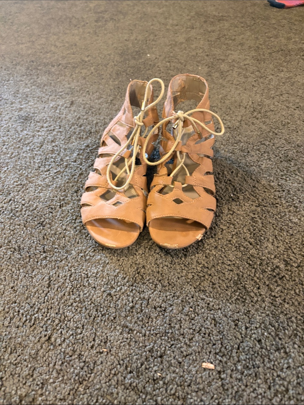 Franco Sarto Women's Lace-Up Cutout Sandal in Tan